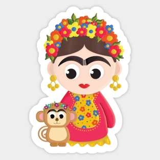 Frida Kahlo With Monkey Sticker